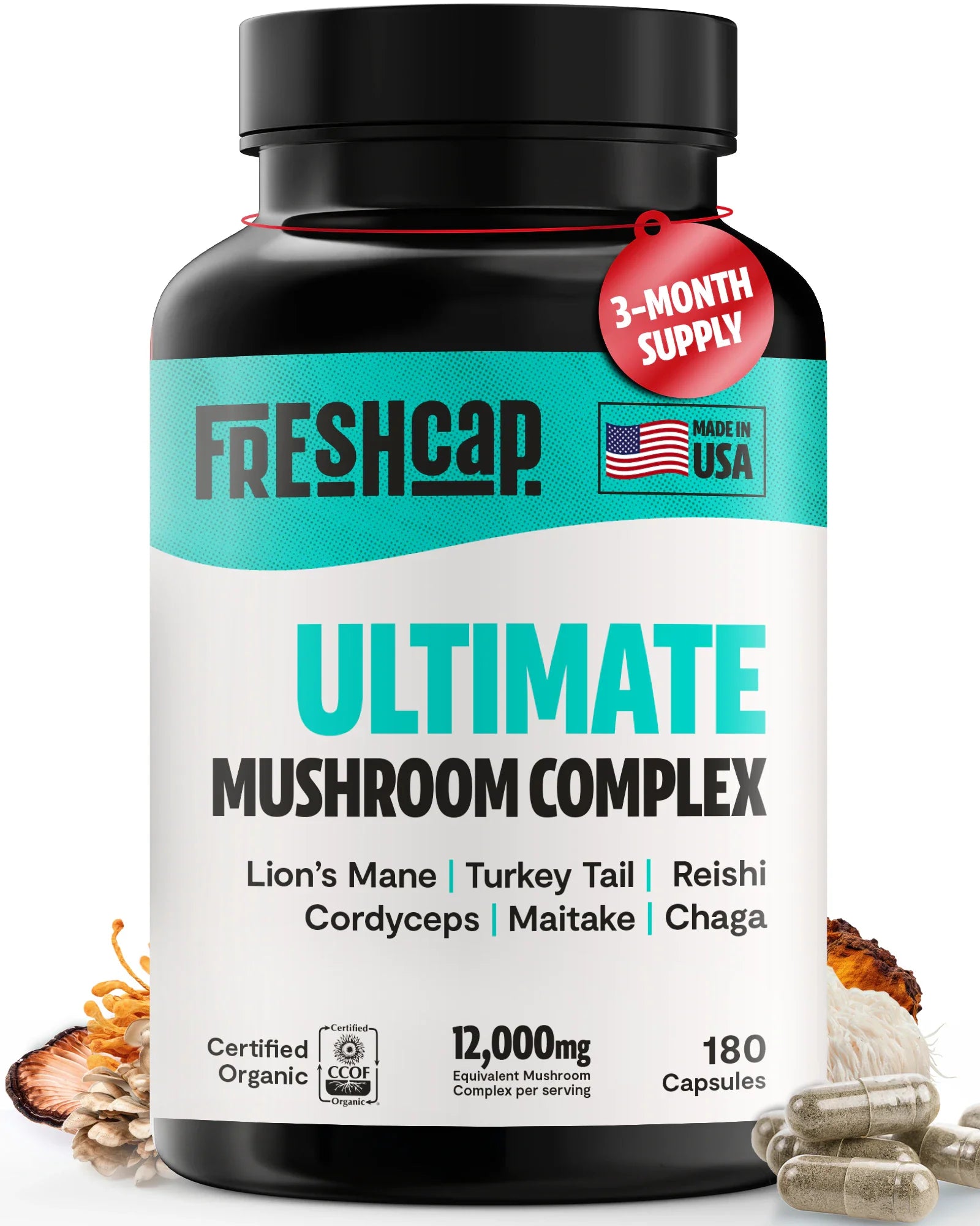 Organic Mushroom Complex Supplement Capsules